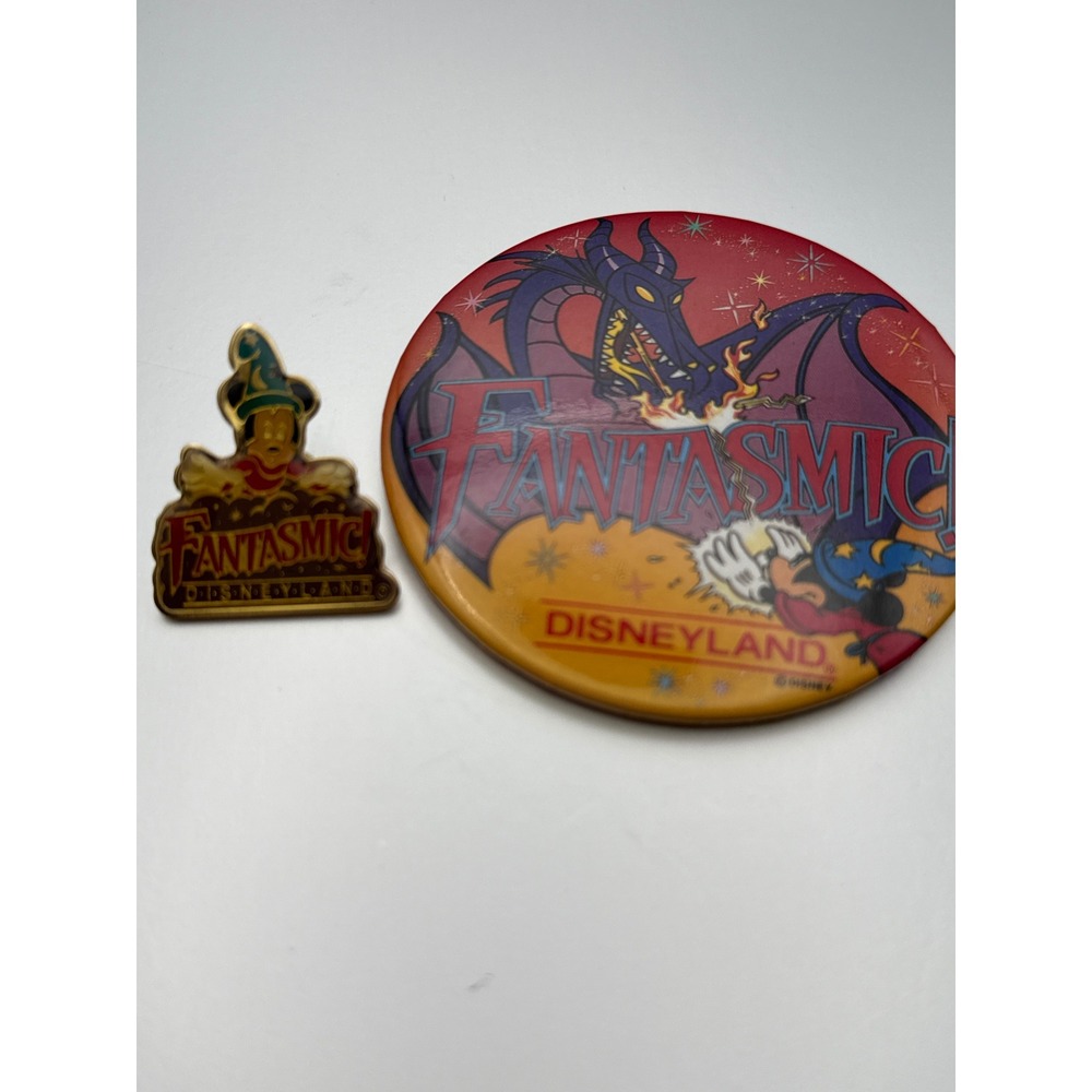 Vintage 90s Disney Fantasmic Disneyland Maleficent Dragon Pin & Button Set